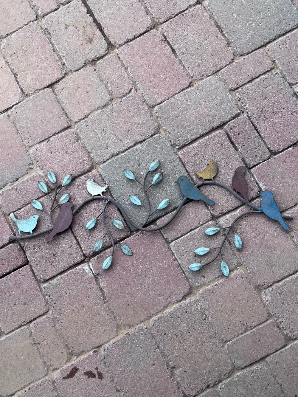 Metal Bird Branch Garden Wall Accent in Turquoise, Brown with Multicolor Birds